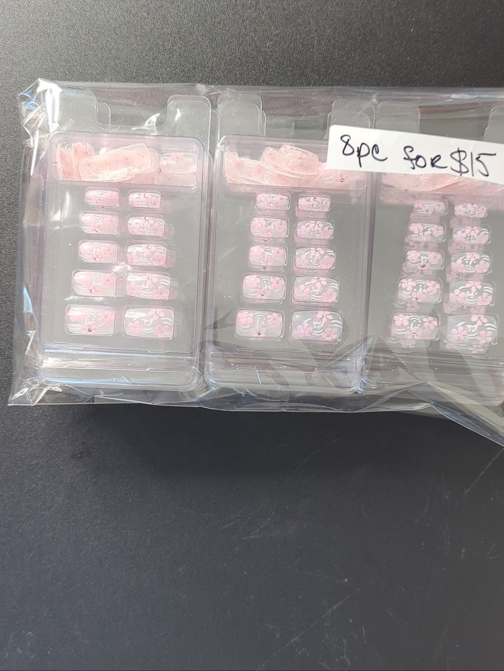 Pink Floral Press-On Nail Set - Pack of Accent and Full Nails Bundle 8pc